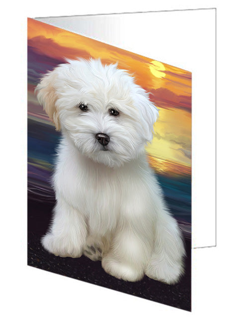 Sunset Coton De Tulear Dog Handmade Artwork Assorted Pets Greeting Cards and Note Cards with Envelopes for All Occasions and Holiday Seasons GCD76898