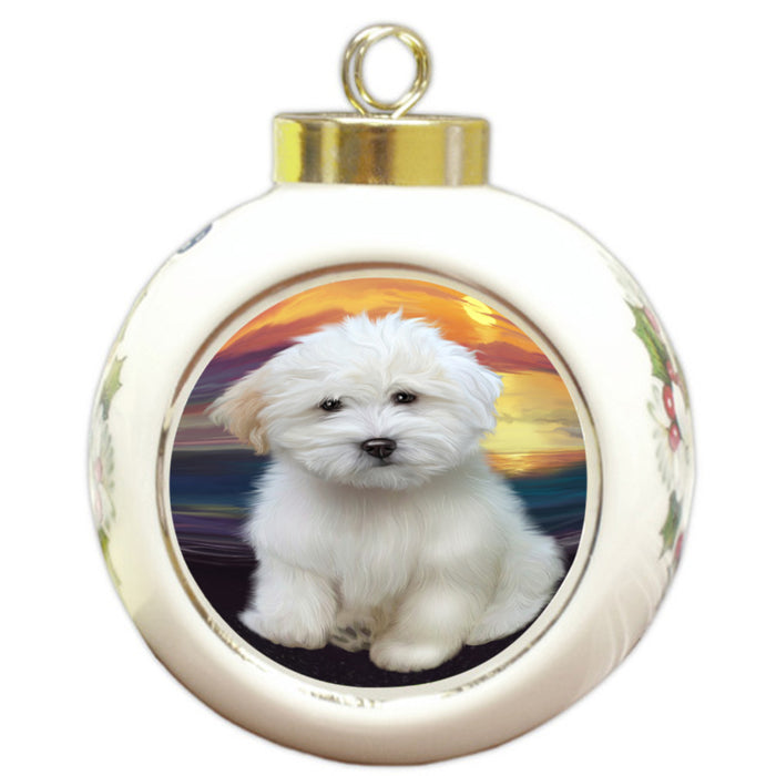 Sunset Coton De Tulear Dog Round Ball Christmas Ornament RBPOR58271