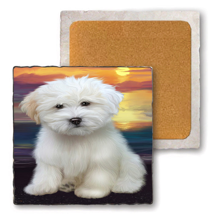 Sunset Coton De Tulear Dog Set of 4 Natural Stone Marble Tile Coasters MCST52144