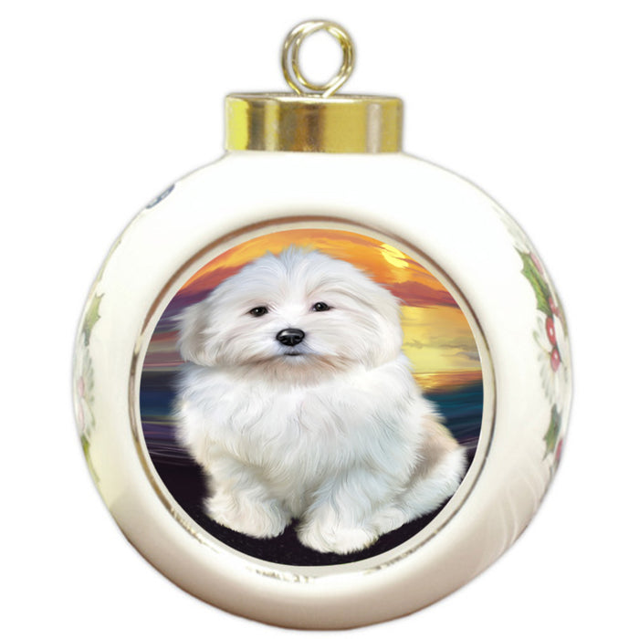 Sunset Coton De Tulear Dog Round Ball Christmas Ornament RBPOR58272