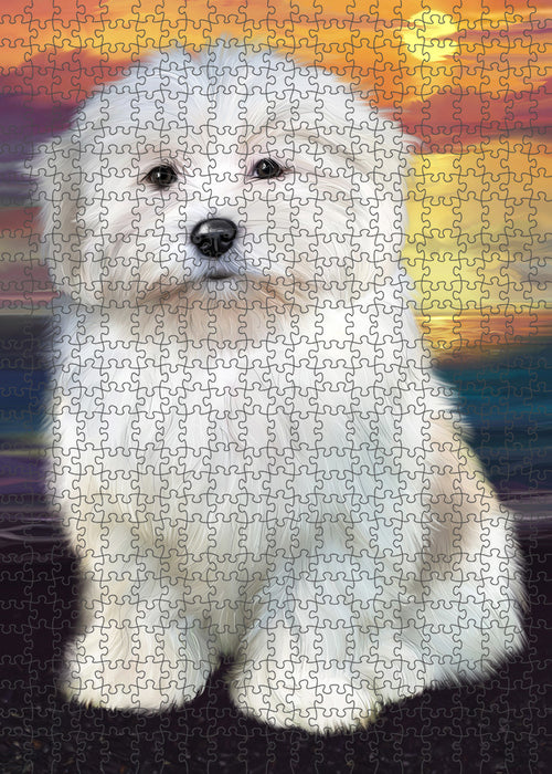 Sunset Coton De Tulear Dog Portrait Jigsaw Puzzle for Adults Animal Interlocking Puzzle Game Unique Gift for Dog Lover's with Metal Tin Box PZL113