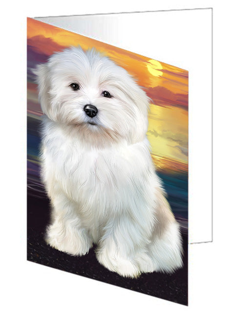 Sunset Coton De Tulear Dog Handmade Artwork Assorted Pets Greeting Cards and Note Cards with Envelopes for All Occasions and Holiday Seasons GCD76901