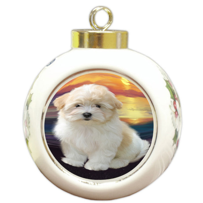 Sunset Coton De Tulear Dog Round Ball Christmas Ornament RBPOR58273