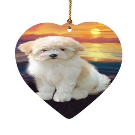 Sunset Coton De Tulear Dog Heart Christmas Ornament HPOR58020
