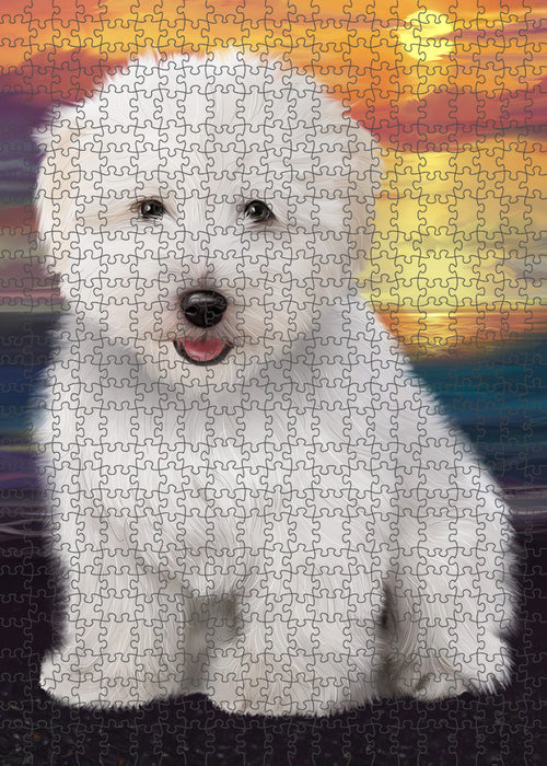 Sunset Coton De Tulear Dog Portrait Jigsaw Puzzle for Adults Animal Interlocking Puzzle Game Unique Gift for Dog Lover's with Metal Tin Box PZL115