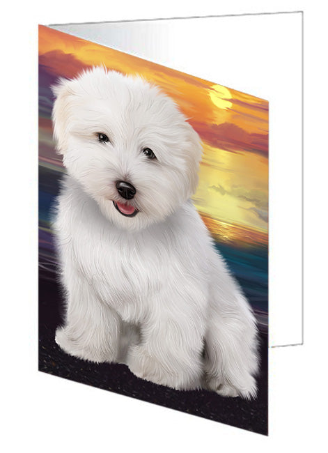 Sunset Coton De Tulear Dog Handmade Artwork Assorted Pets Greeting Cards and Note Cards with Envelopes for All Occasions and Holiday Seasons GCD76907