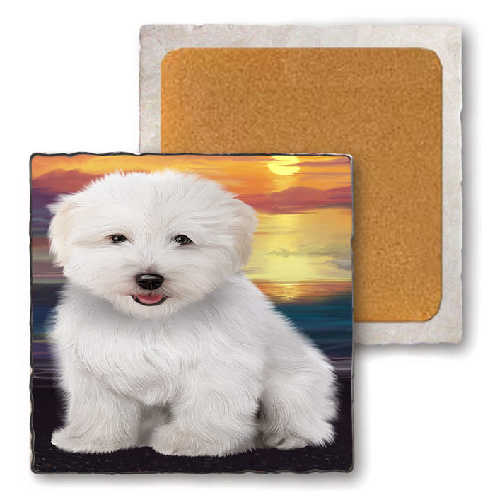 Sunset Coton De Tulear Dog Set of 4 Natural Stone Marble Tile Coasters MCST52147