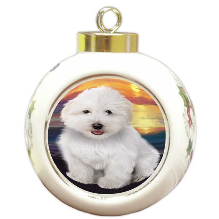 Sunset Coton De Tulear Dog Round Ball Christmas Ornament RBPOR58274