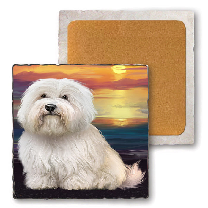 Sunset Coton De Tulear Dog Set of 4 Natural Stone Marble Tile Coasters MCST52148