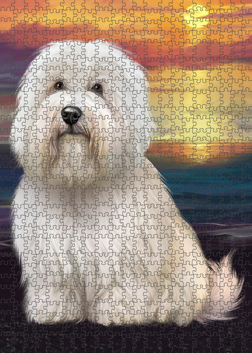 Sunset Coton De Tulear Dog Portrait Jigsaw Puzzle for Adults Animal Interlocking Puzzle Game Unique Gift for Dog Lover's with Metal Tin Box PZL116
