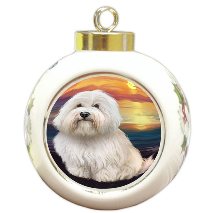 Sunset Coton De Tulear Dog Round Ball Christmas Ornament RBPOR58275