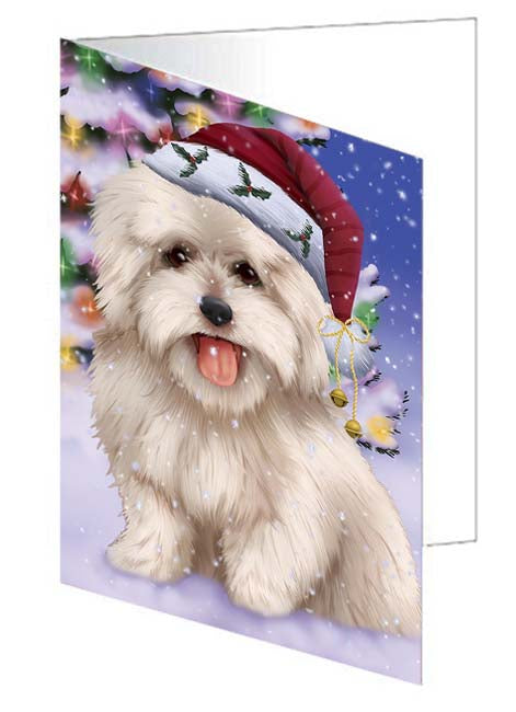 Winterland Wonderland Coton De Tulear Dog In Christmas Holiday Scenic Background Handmade Artwork Assorted Pets Greeting Cards and Note Cards with Envelopes for All Occasions and Holiday Seasons GCD71624
