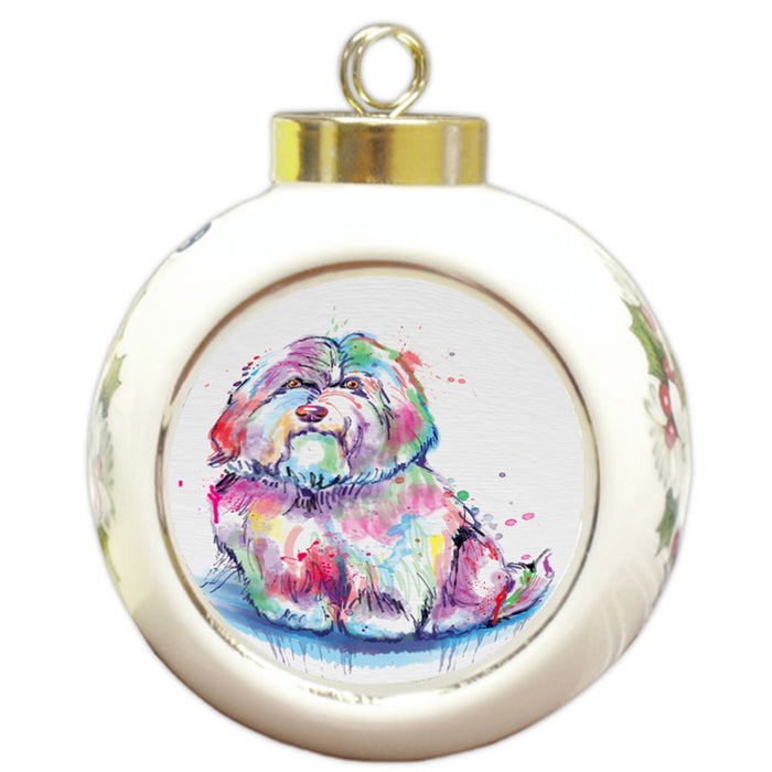 Watercolor Coton De Tulear Dog Round Ball Christmas Ornament RBPOR58320