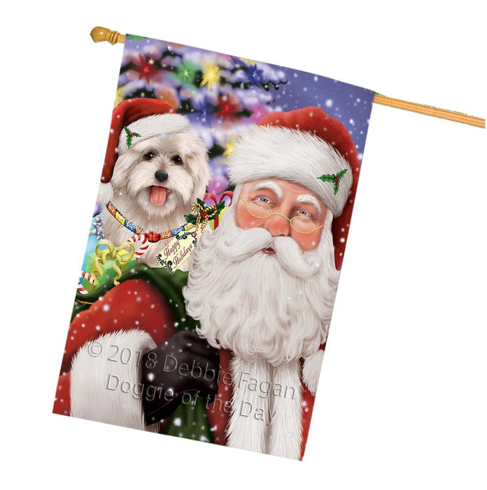Santa Carrying Coton De Tulear Dog and Christmas Presents House Flag FLG55934