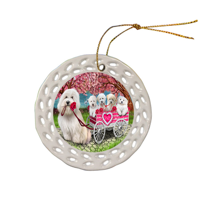I Love Coton De Tulear Dogs in a Cart Ceramic Doily Ornament DPOR58005