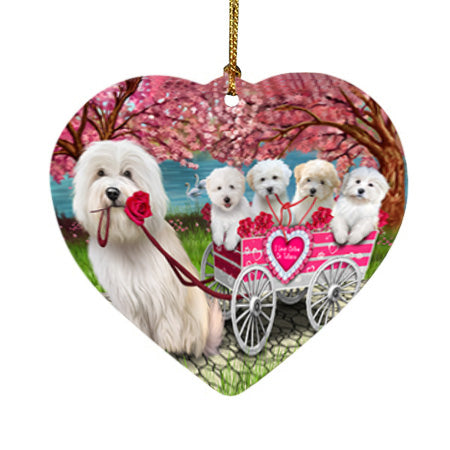 I Love Coton De Tulear Dogs in a Cart Heart Christmas Ornament HPOR58005