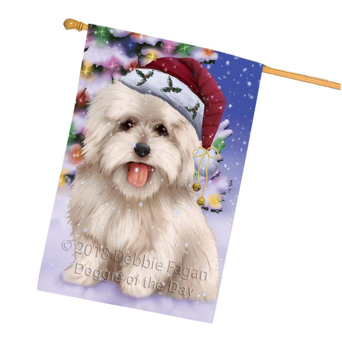 Winterland Wonderland Coton De Tulear Dog In Christmas Holiday Scenic Background House Flag FLG56132