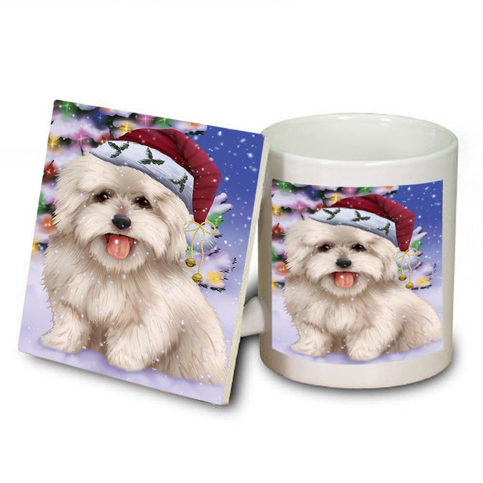 Winterland Wonderland Coton De Tulear Dog In Christmas Holiday Scenic Background Mug and Coaster Set MUC55695