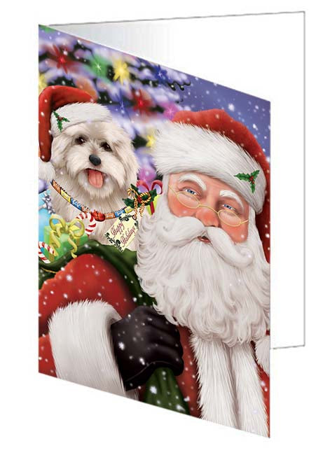 Santa Carrying Coton De Tulear Dog and Christmas Presents Handmade Artwork Assorted Pets Greeting Cards and Note Cards with Envelopes for All Occasions and Holiday Seasons GCD71030