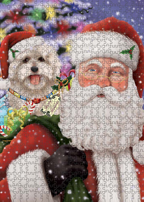 Santa Carrying Coton De Tulear Dog and Christmas Presents Puzzle with Photo Tin PUZL90224