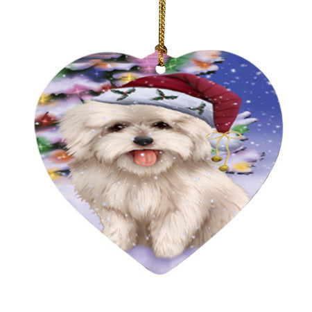 Winterland Wonderland Coton De Tulear Dog In Christmas Holiday Scenic Background Heart Christmas Ornament HPOR56059