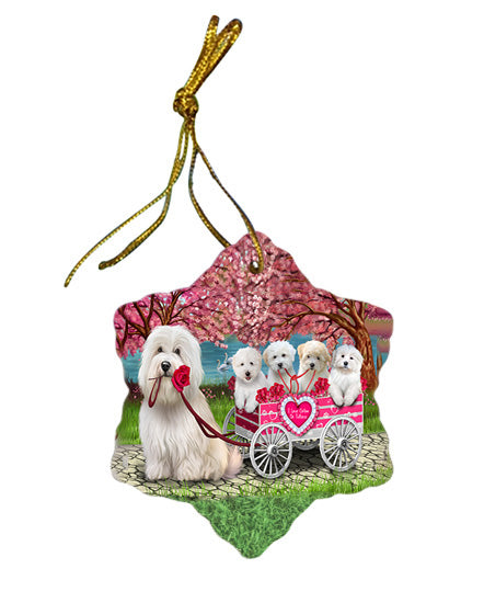 I Love Coton De Tulear Dogs in a Cart Star Porcelain Ornament SPOR58005