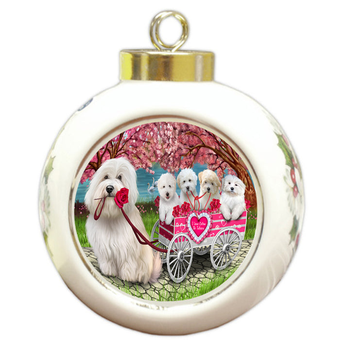 I Love Coton De Tulear Dogs in a Cart Round Ball Christmas Ornament RBPOR58242