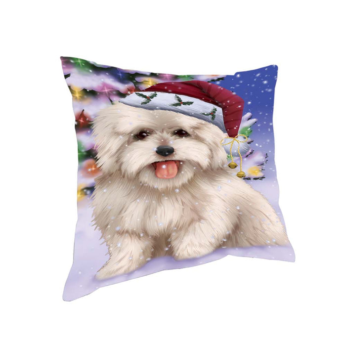 Winterland Wonderland Coton De Tulear Dog In Christmas Holiday Scenic Background Pillow PIL71740