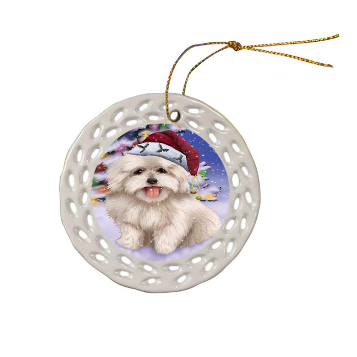 Winterland Wonderland Coton De Tulear Dog In Christmas Holiday Scenic Background Ceramic Doily Ornament DPOR56059