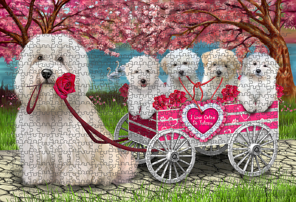 I Love Coton De Tulear Dogs in a Cart Portrait Jigsaw Puzzle for Adults Animal Interlocking Puzzle Game Unique Gift for Dog Lover's with Metal Tin Box