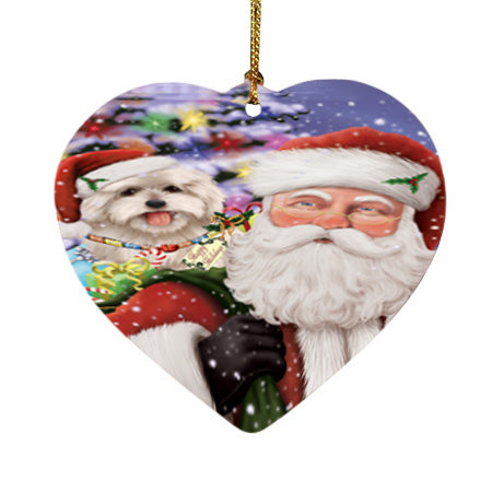 Santa Carrying Coton De Tulear Dog and Christmas Presents Heart Christmas Ornament HPOR55861