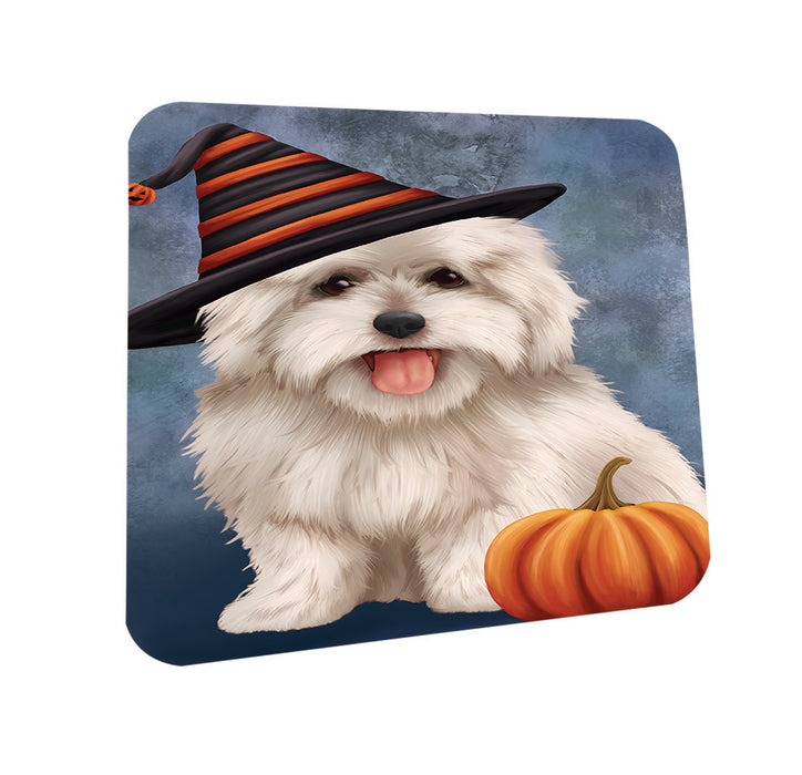 Happy Halloween Coton De Tulear Dog Wearing Witch Hat with Pumpkin Coasters Set of 4 CST54854