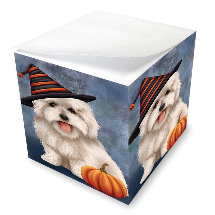 Happy Halloween Coton De Tulear Dog Wearing Witch Hat with Pumpkin Note Cube NOC56542