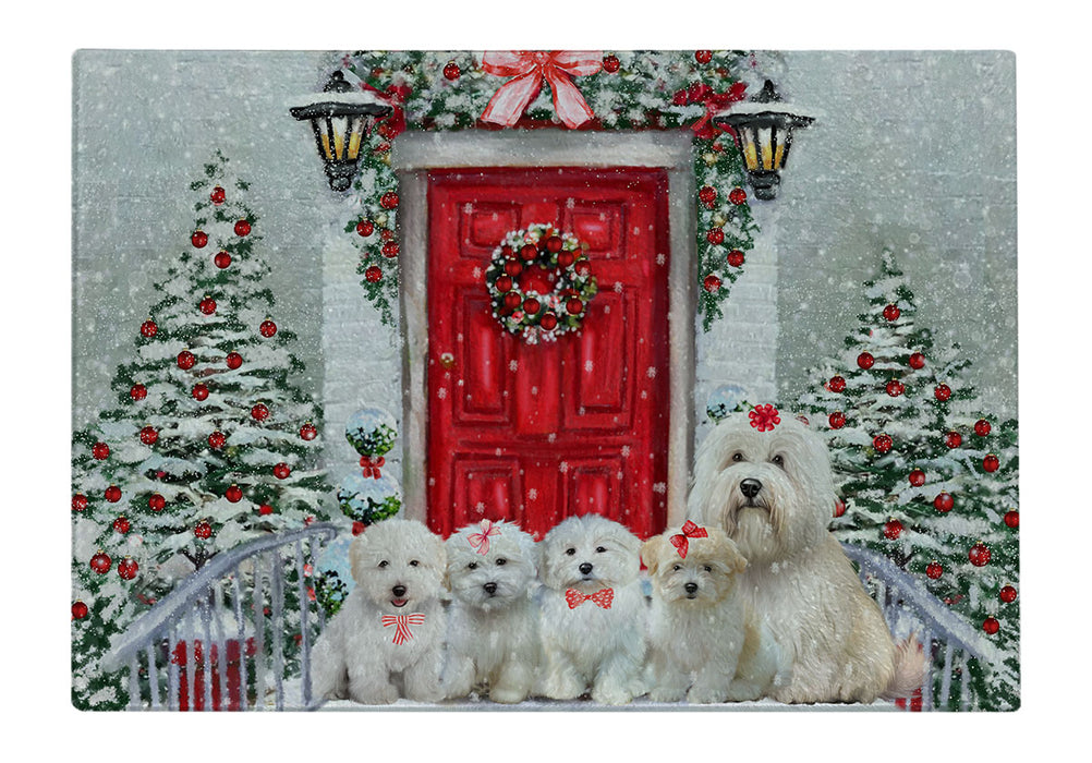 Christmas Holiday Welcome Coton De Tulear Dogs Cutting Board - For Kitchen - Scratch & Stain Resistant - Designed To Stay In Place - Easy To Clean By Hand - Perfect for Chopping Meats, Vegetables