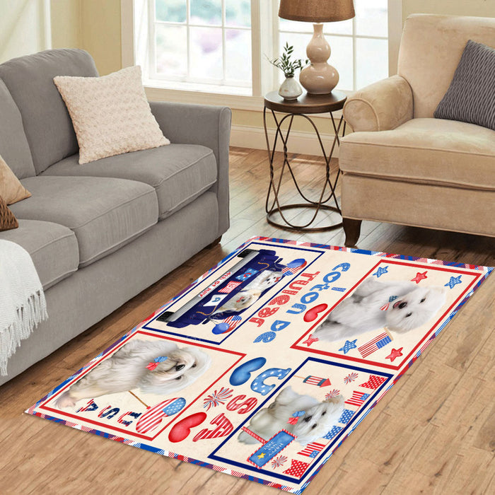 4th of July Independence Day I Love USA Coton De Tulear Dogs Area Rug - Ultra Soft Cute Pet Printed Unique Style Floor Living Room Carpet Decorative Rug for Indoor Gift for Pet Lovers