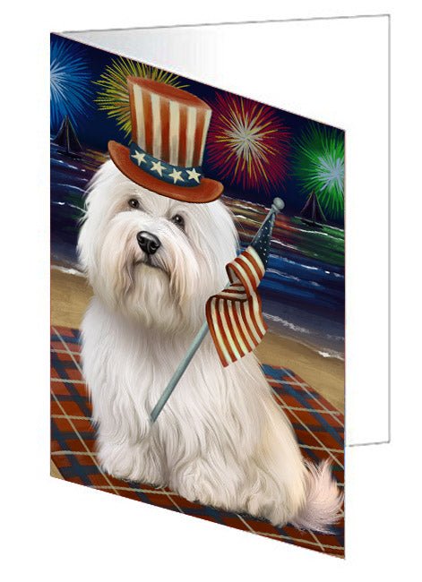 4th of July Independence Day Firework Coton De Tulear Dog Handmade Artwork Assorted Pets Greeting Cards and Note Cards with Envelopes for All Occasions and Holiday Seasons