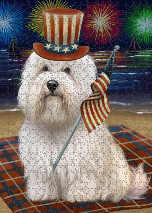 4th of July Independence Day Firework Coton De Tulear Dog Portrait Jigsaw Puzzle for Adults Animal Interlocking Puzzle Game Unique Gift for Dog Lover's with Metal Tin Box PZL400
