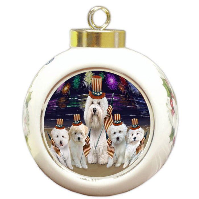 4th of July Independence Day Firework Coton De Tulear Dogs Round Ball Christmas Ornament Pet Decorative Hanging Ornaments for Christmas X-mas Tree Decorations - 3" Round Ceramic Ornament