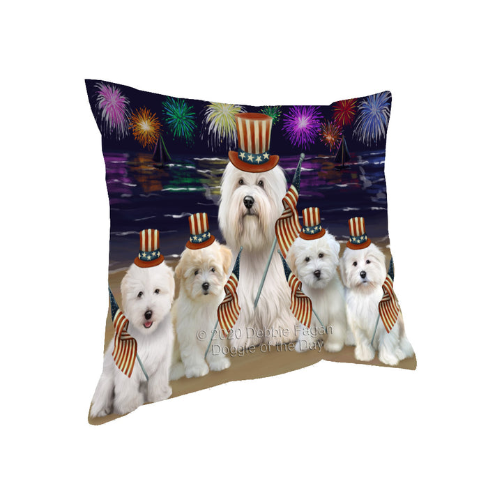 4th of July Independence Day Firework Coton De Tulear Dogs Pillow with Top Quality High-Resolution Images - Ultra Soft Pet Pillows for Sleeping - Reversible & Comfort - Ideal Gift for Dog Lover - Cushion for Sofa Couch Bed - 100% Polyester