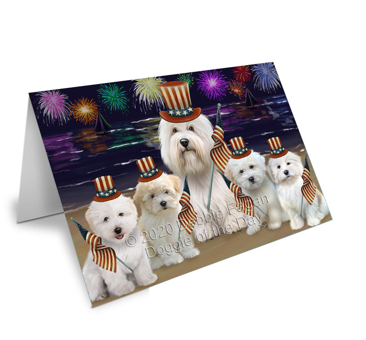 4th of July Independence Day Firework Coton De Tulear Dogs Handmade Artwork Assorted Pets Greeting Cards and Note Cards with Envelopes for All Occasions and Holiday Seasons