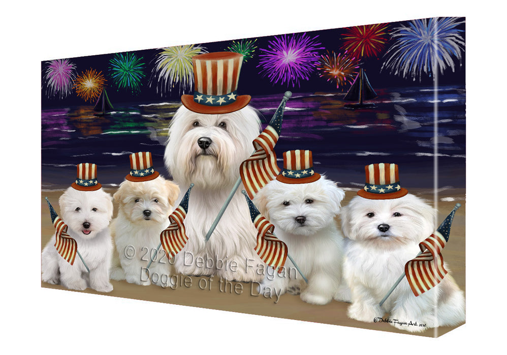 4th of July Independence Day Firework Coton De Tulear Dogs Canvas Wall Art - Premium Quality Ready to Hang Room Decor Wall Art Canvas - Unique Animal Printed Digital Painting for Decoration