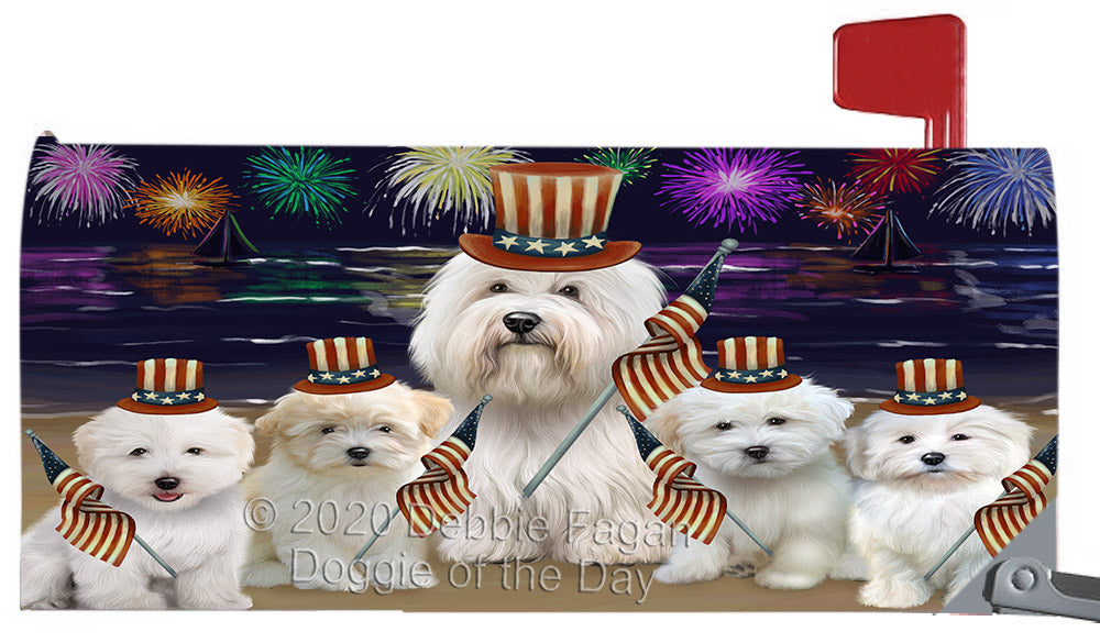 4th of July Independence Day Coton De Tulear Dogs Magnetic Mailbox Cover Both Sides Pet Theme Printed Decorative Letter Box Wrap Case Postbox Thick Magnetic Vinyl Material