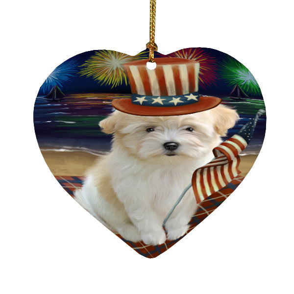 4th of July Independence Day Firework Coton De Tulear Dog Heart Christmas Ornament HPORA58821