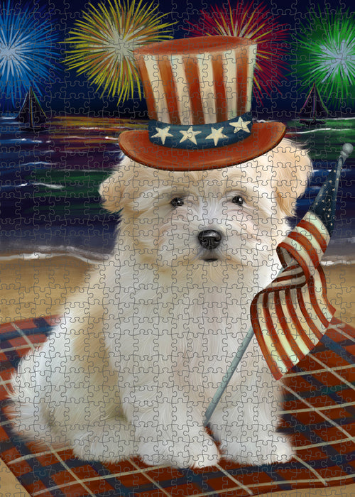 4th of July Independence Day Firework Coton De Tulear Dog Portrait Jigsaw Puzzle for Adults Animal Interlocking Puzzle Game Unique Gift for Dog Lover's with Metal Tin Box PZL401