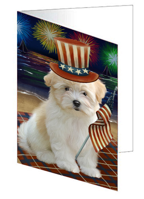 4th of July Independence Day Firework Coton De Tulear Dog Handmade Artwork Assorted Pets Greeting Cards and Note Cards with Envelopes for All Occasions and Holiday Seasons