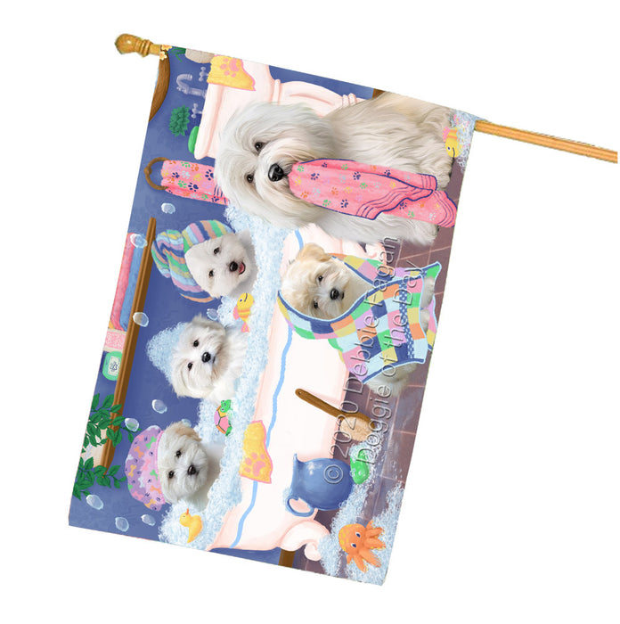 Rub a Dub Dogs in a Tub Coton De Tulear Dogs House Flag Outdoor Decorative Double Sided Pet Portrait Weather Resistant Premium Quality Animal Printed Home Decorative Flags 100% Polyester