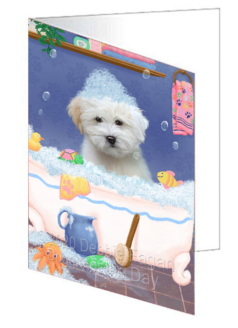 Rub a Dub Dogs in a Tub Coton De Tulear Dog Handmade Artwork Assorted Pets Greeting Cards and Note Cards with Envelopes for All Occasions and Holiday Seasons