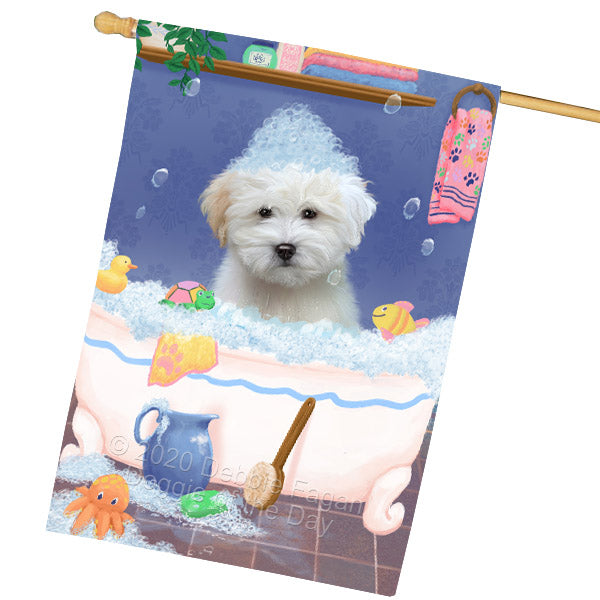 Rub a Dub Dogs in a Tub Coton De Tulear Dog House Flag Outdoor Decorative Double Sided Pet Portrait Weather Resistant Premium Quality Animal Printed Home Decorative Flags 100% Polyester FLG69137