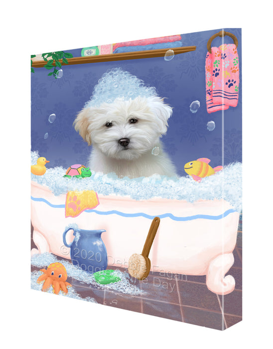 Rub a Dub Dogs in a Tub Coton De Tulear Dog Canvas Wall Art - Premium Quality Ready to Hang Room Decor Wall Art Canvas - Unique Animal Printed Digital Painting for Decoration CVS309
