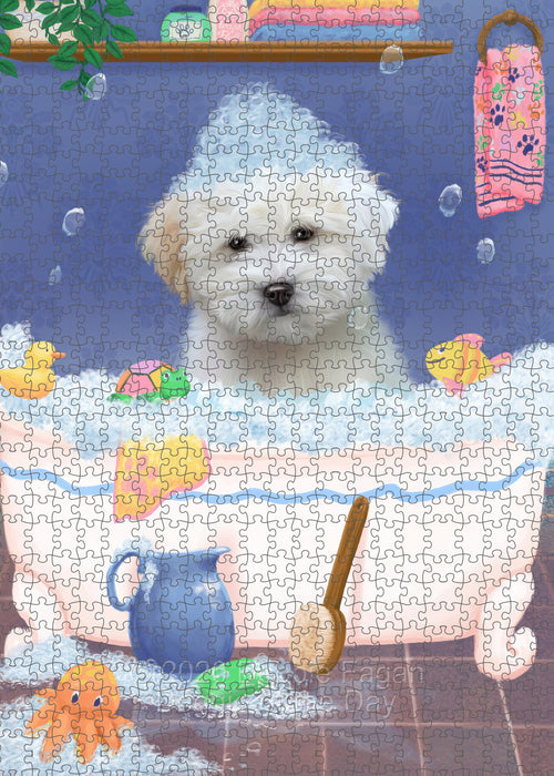 Rub a Dub Dogs in a Tub Coton De Tulear Dog Portrait Jigsaw Puzzle for Adults Animal Interlocking Puzzle Game Unique Gift for Dog Lover's with Metal Tin Box PZL604